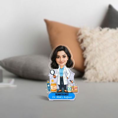Personalized Dermatologist Female Doctor Caricature Tabletop Gift for Doctors, Skincare Professionals & Clinics Gift for Birthdays, Graduations or National Doctors' Day Battery Powered
